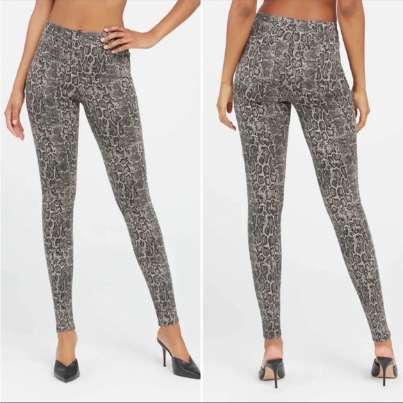 Spanx Taupe Snakeskin Reptile High Rise Jeanish Ankle Legging Jegging Size Large - Picture 10 of 10